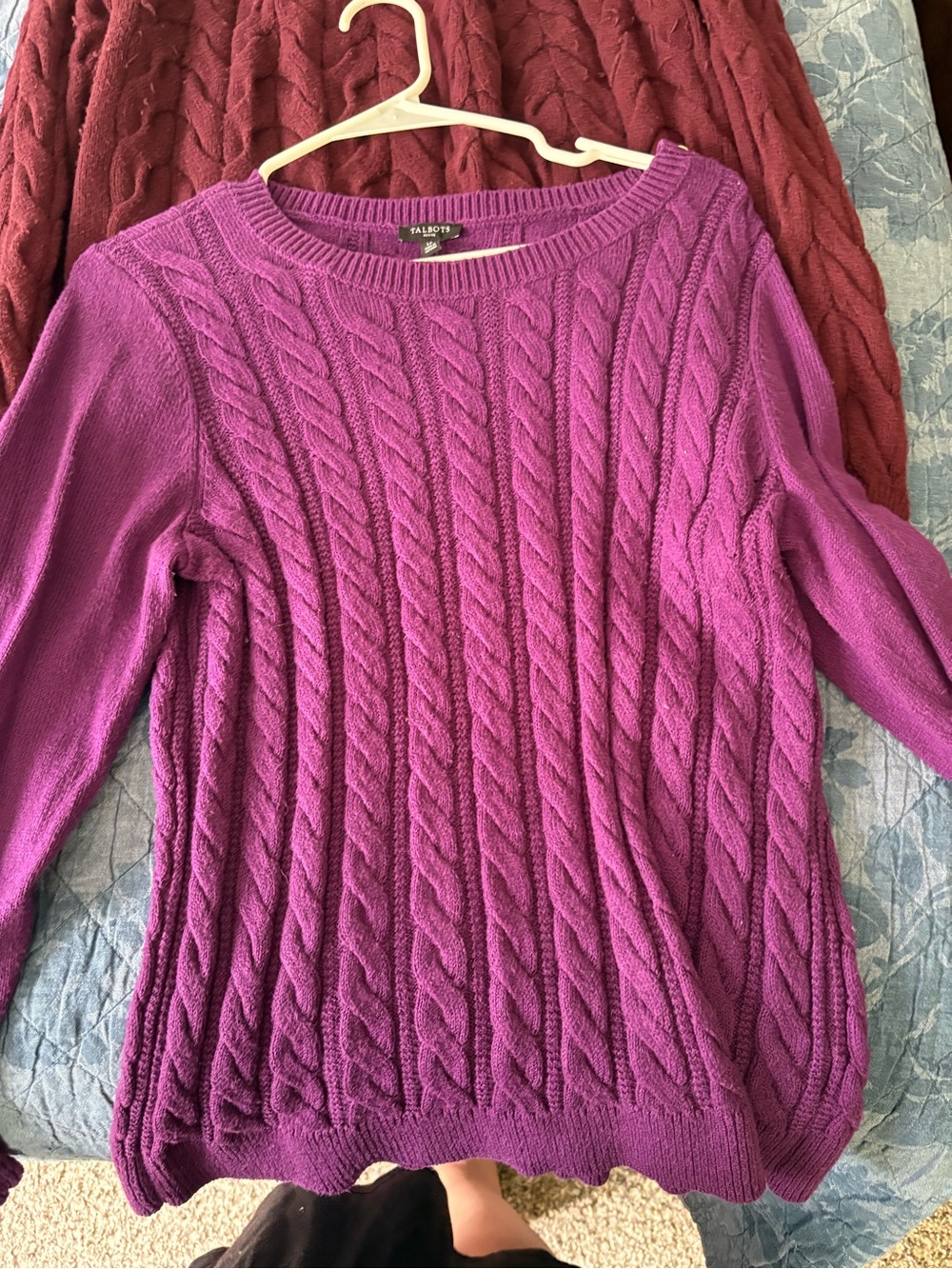 Talbots Magenta Cable-Knit Crewneck Sweater